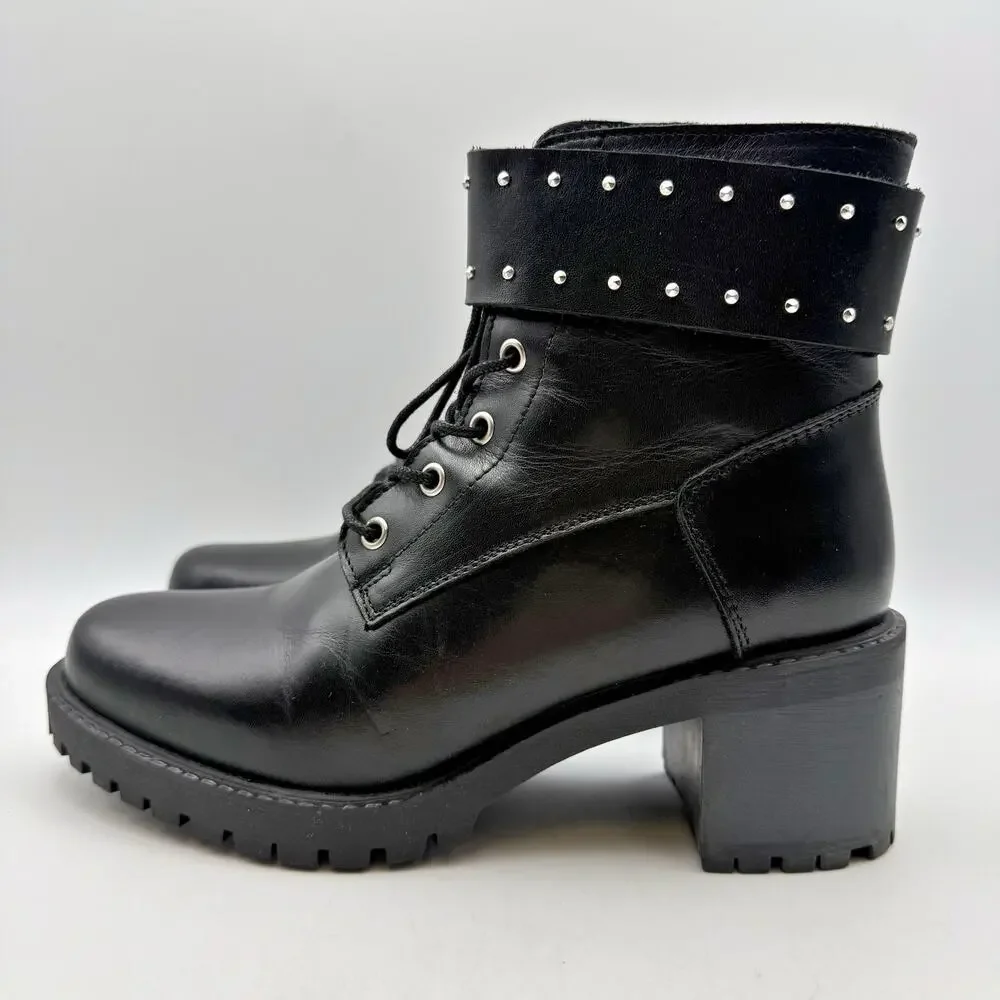 Eric Michael Womens Chase Boots EU 37 US 6.5-7 Black Leather Booties Heels EUC